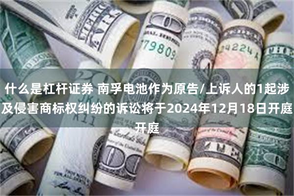 什么是杠杆证券 南孚电池作为原告/上诉人的1起涉及侵害商标权纠纷的诉讼将于2024年12月18日开庭